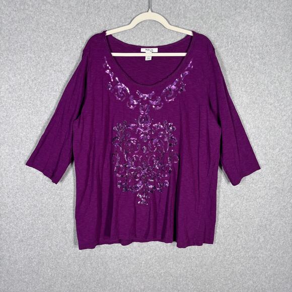 Style & Co Tunic Top 1X Purple Sequin Embellished Soft Thin Artsy Stretch Jersey - Picture 1 of 11